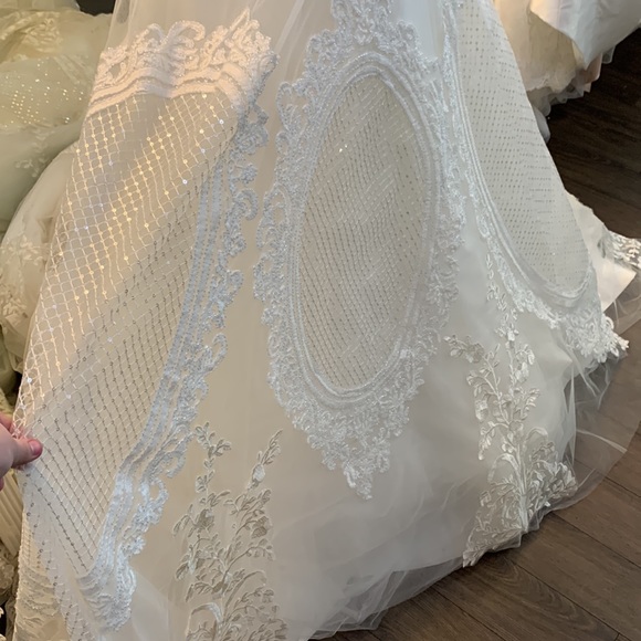 NEW ivory Aline cathedral length train wedding dress beaded corset back vneck - Picture 7 of 11